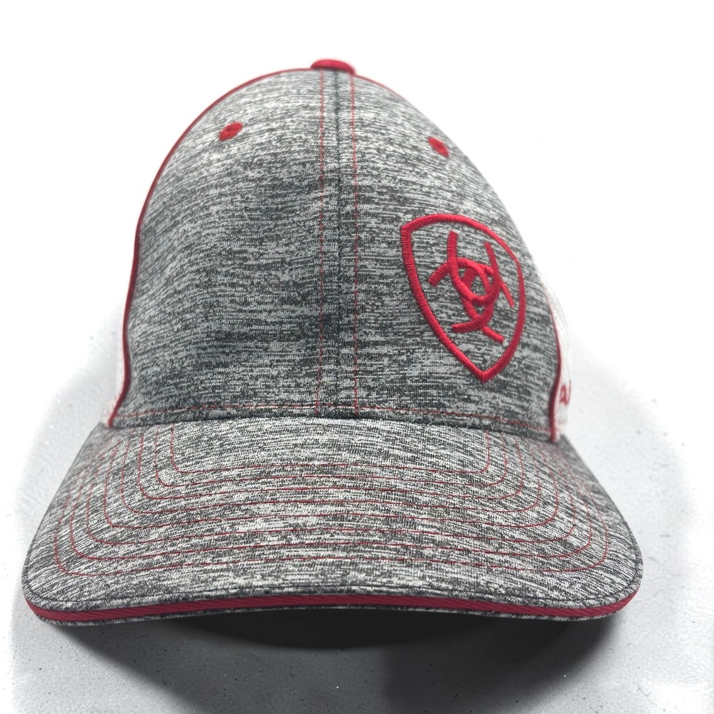 Trucker Hat Ariat Grey Red White Mesh Back Flexfit 110 Adjustable Workwear